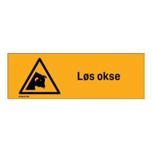 Advarsel klistremerke: "Løs okse" m/tekst liggende