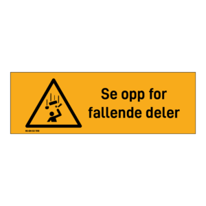 Advarsel klistremerke: "Se opp for fallende deler" m/tekst liggende