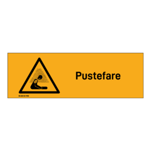 Advarsel klistremerke: "Pustefare" m/tekst liggende