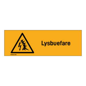 Advarsel klistremerke: "Lysbuefare" m/tekst liggende