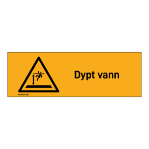 Advarsel klistremerke: "Dypt vann" m/tekst liggende