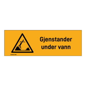 Advarsel klistremerke: "Gjenstander under vann" m/tekst liggende