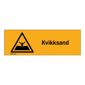 Advarsel klistremerke: "Kvikksand" m/tekst liggende