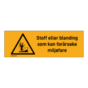Advarsel klistremerke: "Stoff eller blanding som kan forårsake miljøfare" m/tekst liggende