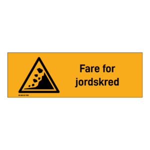 Advarsel klistremerke: "Fare for jordskred" m/tekst liggende