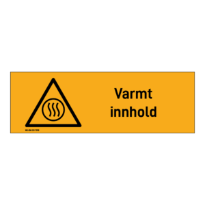 Advarsel klistremerke: "Varmt innhold" m/tekst liggende