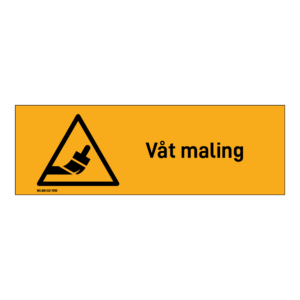 Advarsel klistremerke: "Våt maling" m/tekst liggende