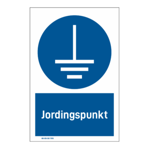 Påbudsskilt: "Jordningspunkt" m/tekst under