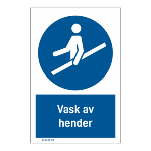 Påbudsskilt: "Bruk gelender" m/tekst under