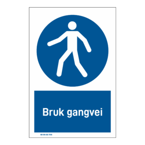 Påbudsskilt: "Bruk gangvei" m/tekst under