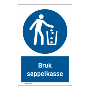 Påbudsskilt: "Bruk søppelkasse" m/tekst under