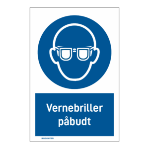 Påbud klistremerke: "Vernebriller påbudt" m/tekst under