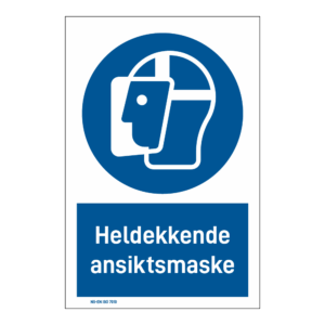 Påbud klistremerke: "Heldekkende ansiktsmaske" m/tekst under