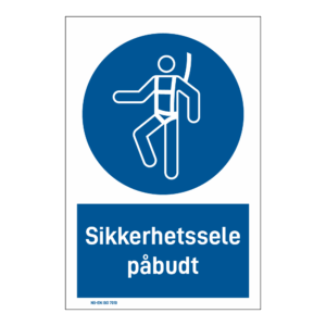 Påbud klistremerke: "Sikkerhetssele påbudt" m/tekst under