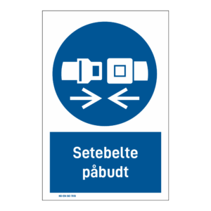 Påbud klistremerke: "Setebelte påbudt" m/tekst under