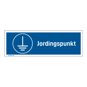 Påbudsskilt: "Jordningspunkt" m/tekst liggende