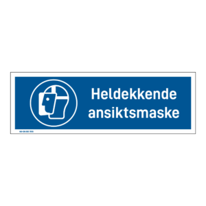 Påbudsskilt: "Heldekkende ansiktsmaske" m/tekst liggende