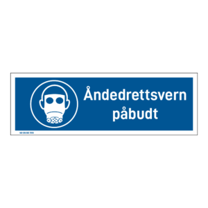 Påbudsskilt: "Åndedrettsvern påbudt" m/tekst liggende