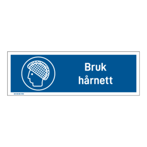 Påbudsskilt: "Bruk hårnett" m/tekst liggende