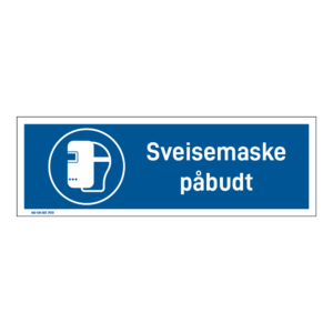 Påbud klistremerke: "Sveisemaske påbudt" m/tekst liggende