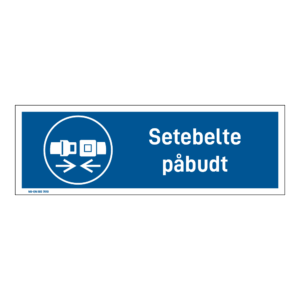 Påbud klistremerke: "Setebelte påbudt" m/tekst liggende