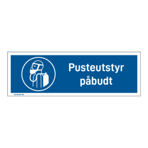 Påbud klistremerke: "Pusteutstyr påbudt" m/tekst liggende