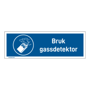 Påbud klistremerke: "Bruk gassdetektor" m/tekst liggende