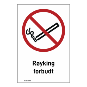 Forbudsskilt: "Røyking forbudt" m/tekst