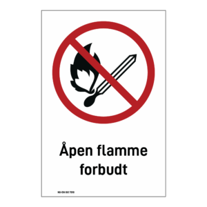 Forbudsskilt: "Åpen flamme forbudt" m/tekst