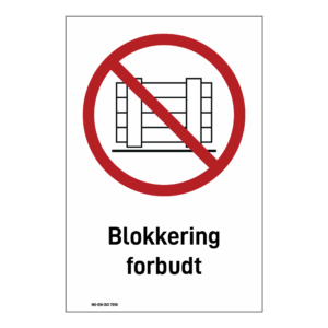 Forbudsskilt: "Blokkering forbudt" m/tekst