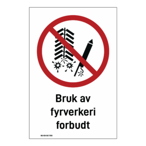 Forbudsskilt: "Avfyring av fyrverkeri forbudt" m/tekst