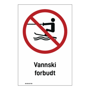 Forbudsskilt: "Vannski forbudt" m/tekst