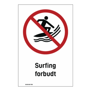 Forbudsskilt: "Surfing forbudt" m/tekst