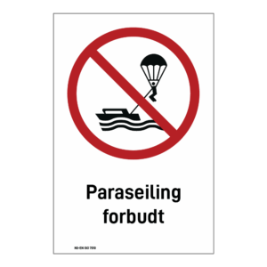 Forbudsskilt: "Paraseiling forbudt" m/tekst
