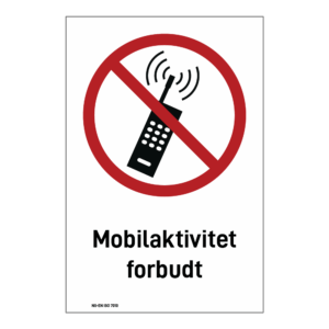 Forbud klistremerke: "Mobilaktivitet forbudt" m/tekst