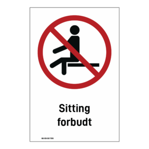 Forbud klistremerke: "Sitting forbudt" m/tekst