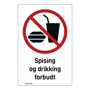 Forbud klistremerke: "Spising og drikking forbudt" m/tekst
