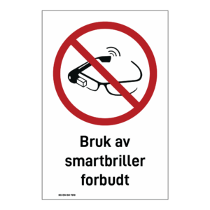 Forbud klistremerke: "Bruk av smartbriller forbudt" m/tekst