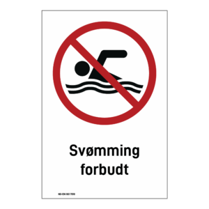 Forbud klistremerke: "Svømming forbudt" m/tekst