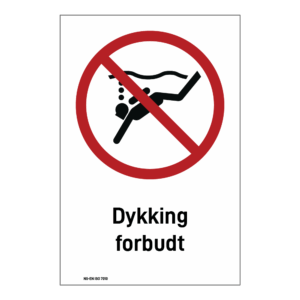 Forbud klistremerke: "Dykking forbudt" m/tekst