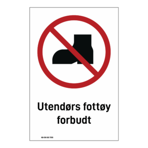 Forbud klistremerke: "Utendørs fottøy forbudt" m/tekst