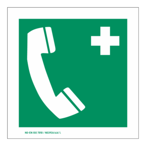 Rømningsskilt: Nødtelefon