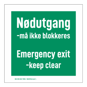 Rømning klistremerke: Nødutgang, må ikke blokkeres