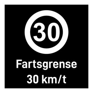 Privatrettslig skilt: "Fartsgrense 30 km/t" m/tekst