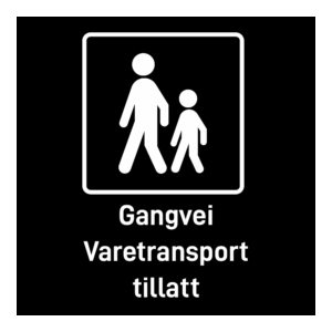 Privatrettslig skilt: "Gangvei, varetransport tillatt" m/tekst
