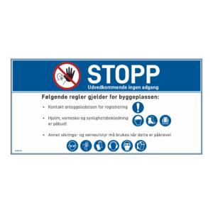 Anleggsområde banner: "Stopp, ingen adgang"