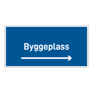 Anleggsområde skilt: "Byggeplass" m/pil høyre