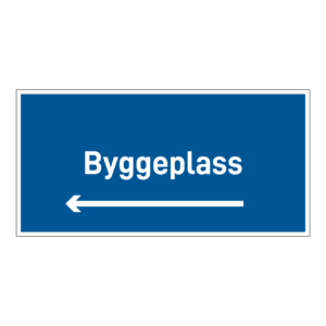 Anleggsområde skilt: "Byggeplass" m/pil venstre