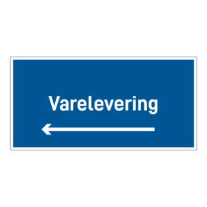 Anleggsområde skilt: "Varelevering" m/pil venstre