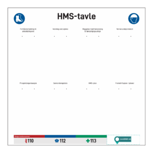 Anleggsområde: "HMS tavle". Med logo